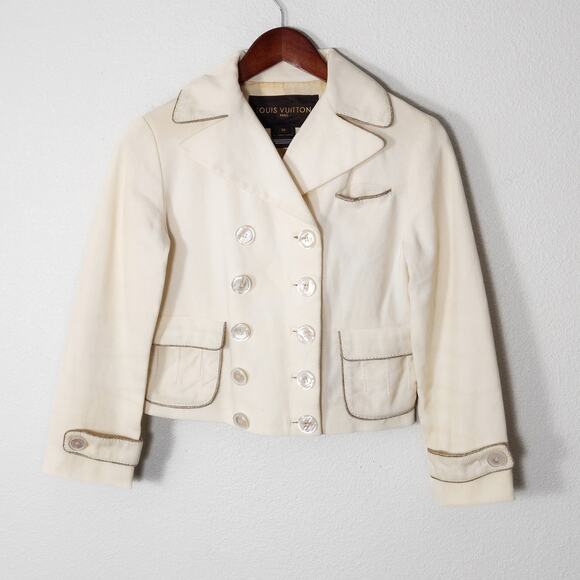 Louis Vuitton Jackets & Blazers - Louis Vuitton Women’s Cotton Jacket Gold Trim Double Breasted French 34 / US 2